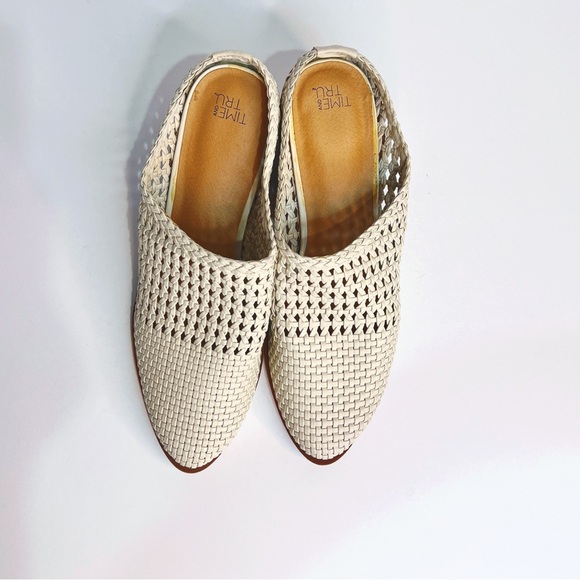 Cream Woven Block Heel Western Mule Women's 9 Casual Slip On - Picture 4 of 8